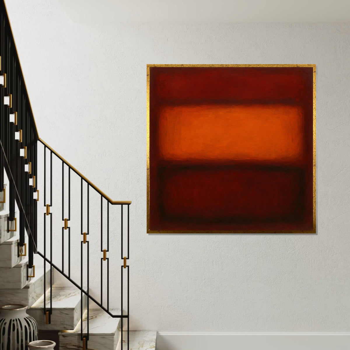 Orange & Deep Red Abstract Canvas Print – Rothko Inspired Minimalist Large Wall Art, Mid-Century Modern Painting for Living Room