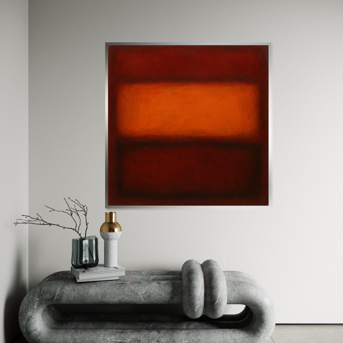 Orange & Deep Red Abstract Canvas Print – Rothko Inspired Minimalist Large Wall Art, Mid-Century Modern Painting for Living Room