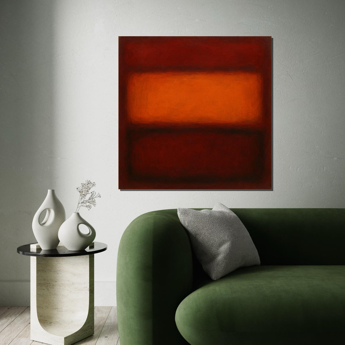 Orange & Deep Red Abstract Canvas Print – Rothko Inspired Minimalist Large Wall Art, Mid-Century Modern Painting for Living Room