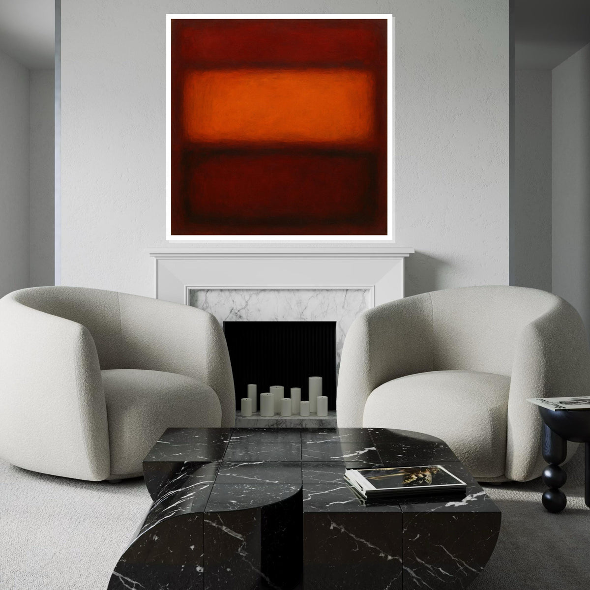 Orange & Deep Red Abstract Canvas Print – Rothko Inspired Minimalist Large Wall Art, Mid-Century Modern Painting for Living Room