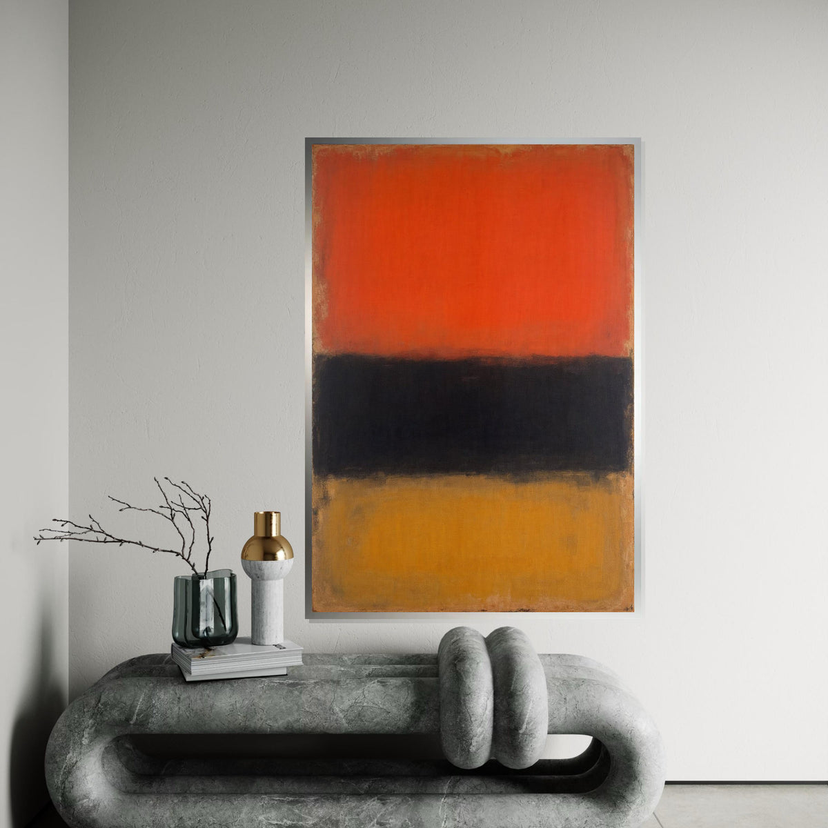 Orange, Black & Mustard Abstract Canvas Print – Rothko Style Minimalist Large Wall Art, Modern Mid-Century Painting for Living Room Decor