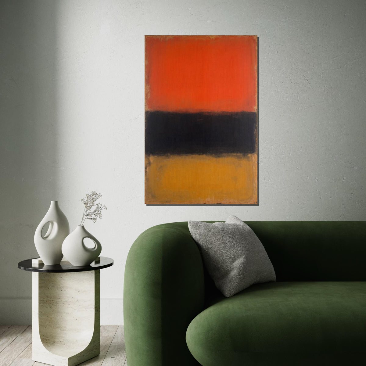 Orange, Black & Mustard Abstract Canvas Print – Rothko Style Minimalist Large Wall Art, Modern Mid-Century Painting for Living Room Decor