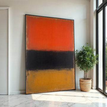 Orange, Black & Mustard Abstract Canvas Print – Rothko Style Minimalist Large Wall Art, Modern Mid-Century Painting for Living Room Decor