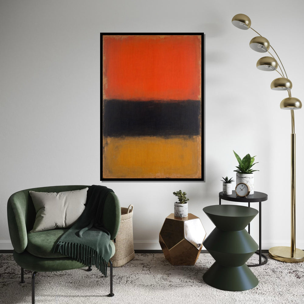 Orange, Black & Mustard Abstract Canvas Print – Rothko Style Minimalist Large Wall Art, Modern Mid-Century Painting for Living Room Decor
