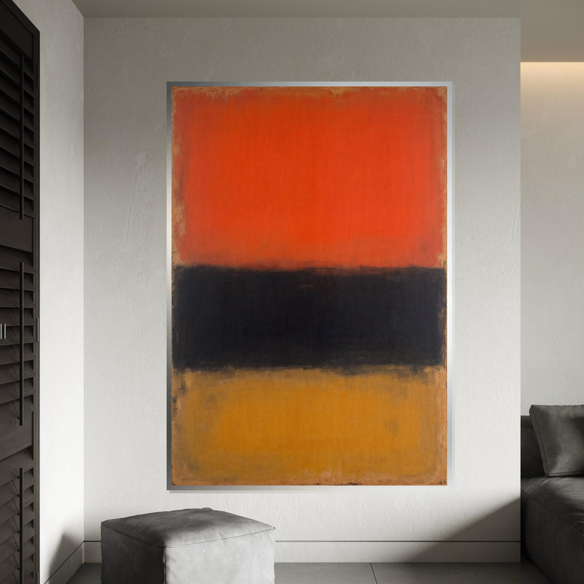 Orange, Black & Mustard Abstract Canvas Print – Rothko Style Minimalist Large Wall Art, Modern Mid-Century Painting for Living Room Decor