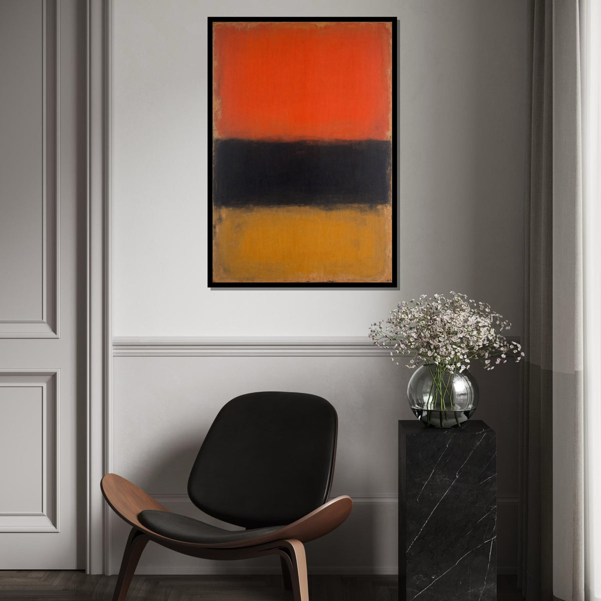 Orange, Black & Mustard Abstract Canvas Print – Rothko Style Minimalist Large Wall Art, Modern Mid-Century Painting for Living Room Decor