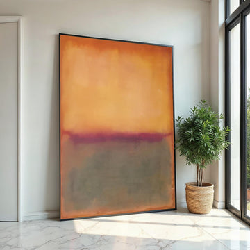 Orange, Purple Horizon Abstract Canvas Print, Rothko Inspired Large Minimalist Wall Art, Warm Sunset Painting for Living Room Decor