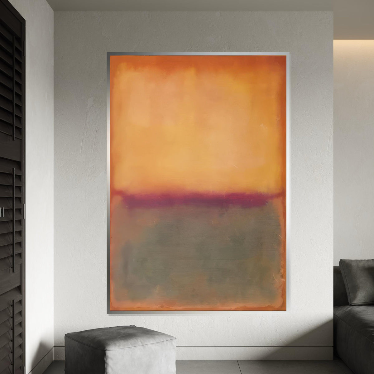 Orange, Purple Horizon Abstract Canvas Print, Rothko Inspired Large Minimalist Wall Art, Warm Sunset Painting for Living Room Decor