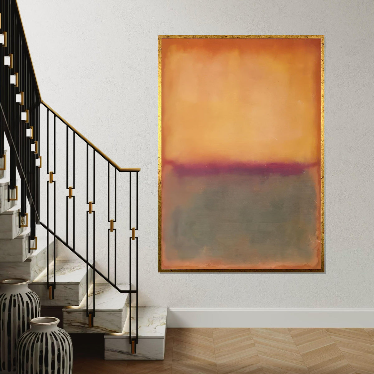 Orange, Purple Horizon Abstract Canvas Print, Rothko Inspired Large Minimalist Wall Art, Warm Sunset Painting for Living Room Decor