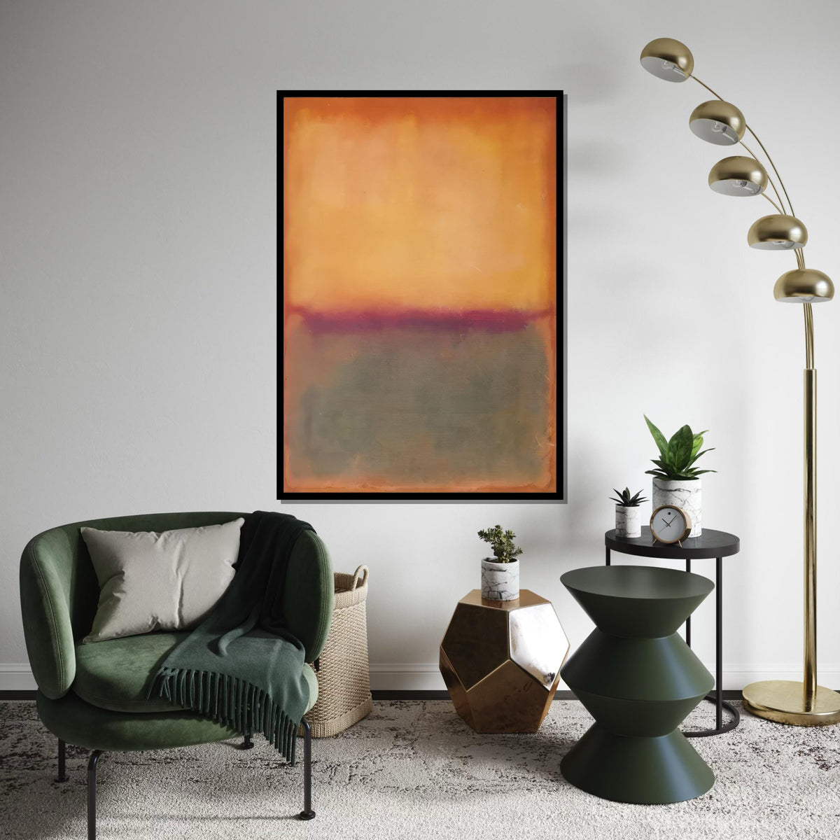 Orange, Purple Horizon Abstract Canvas Print, Rothko Inspired Large Minimalist Wall Art, Warm Sunset Painting for Living Room Decor