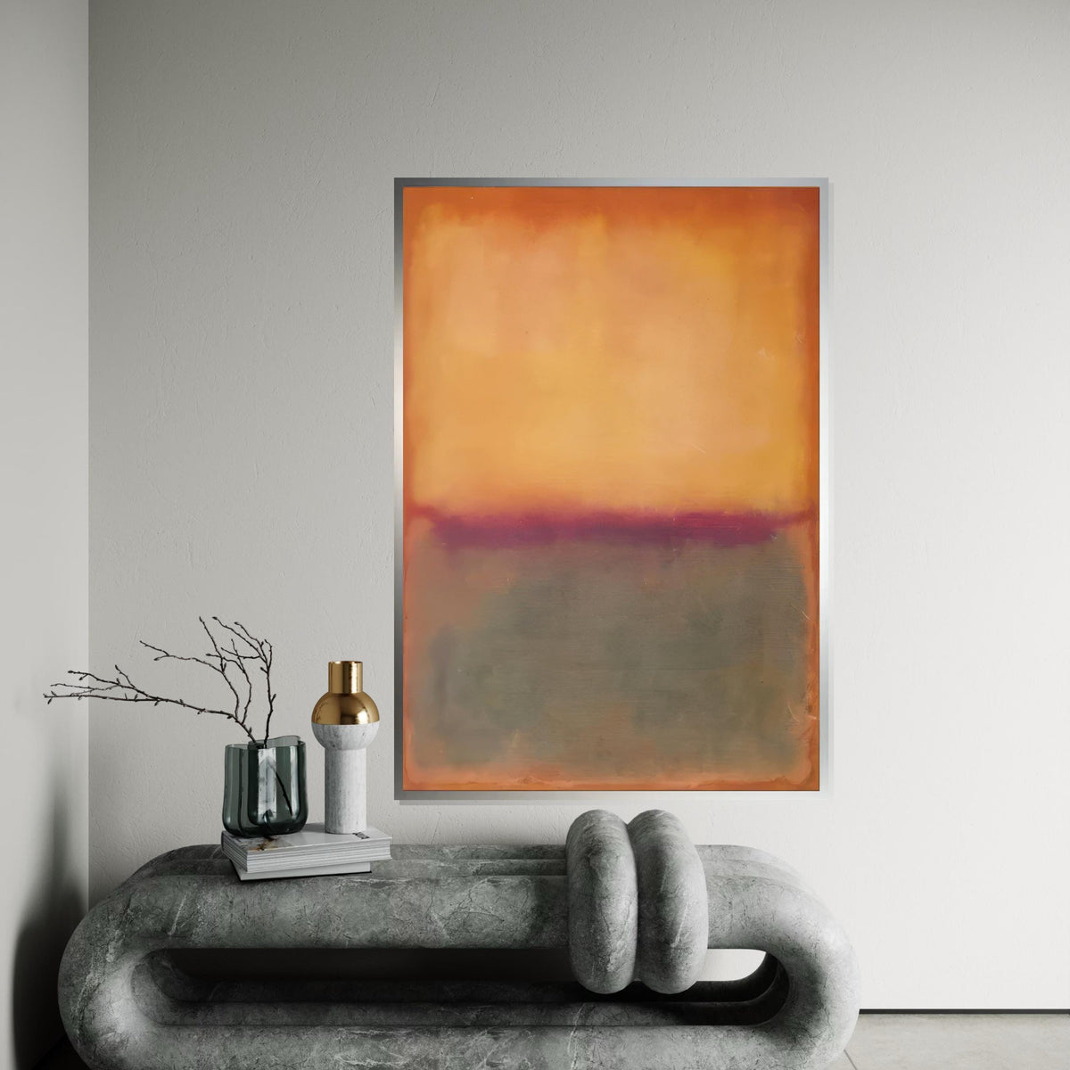 Orange, Purple Horizon Abstract Canvas Print, Rothko Inspired Large Minimalist Wall Art, Warm Sunset Painting for Living Room Decor