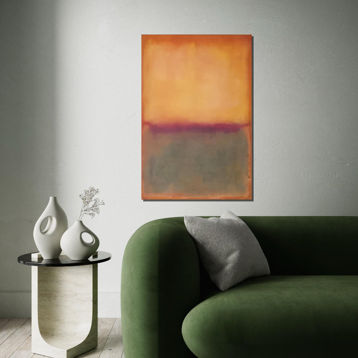 Orange, Purple Horizon Abstract Canvas Print, Rothko Inspired Large Minimalist Wall Art, Warm Sunset Painting for Living Room Decor
