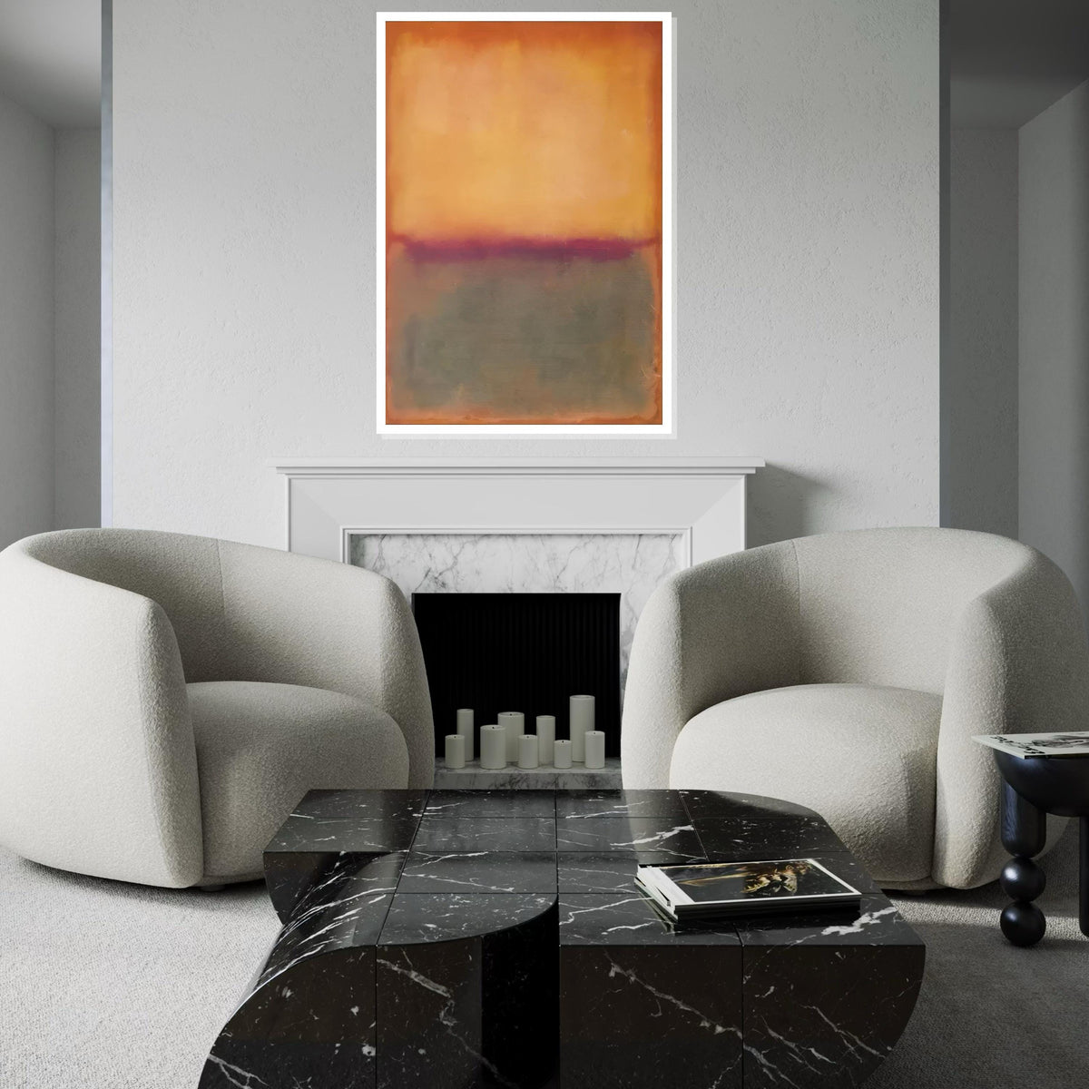 Orange, Purple Horizon Abstract Canvas Print, Rothko Inspired Large Minimalist Wall Art, Warm Sunset Painting for Living Room Decor