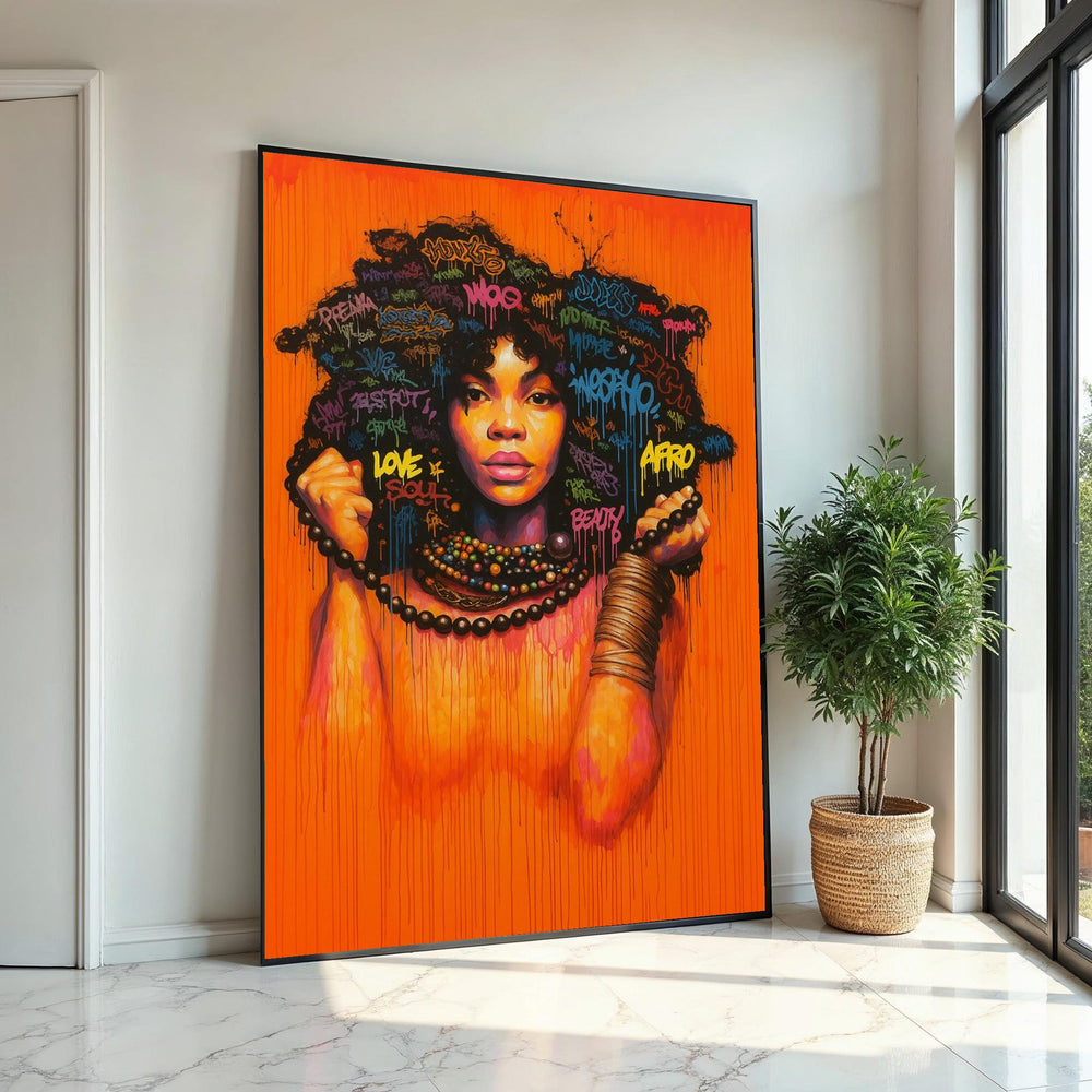 Afro Graffiti Woman Canvas Print,Colorful Urban Street Art Portrait, Black Girl Empowerment Wall Decor, Pop Art Spray Painting