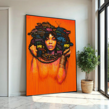 Afro Graffiti Woman Canvas Print,Colorful Urban Street Art Portrait, Black Girl Empowerment Wall Decor, Pop Art Spray Painting