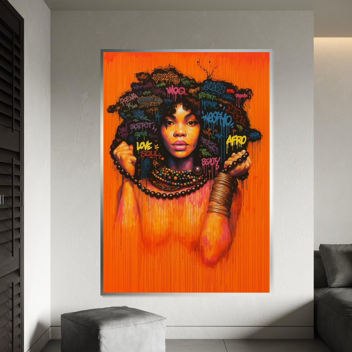 Afro Graffiti Woman Canvas Print,Colorful Urban Street Art Portrait, Black Girl Empowerment Wall Decor, Pop Art Spray Painting