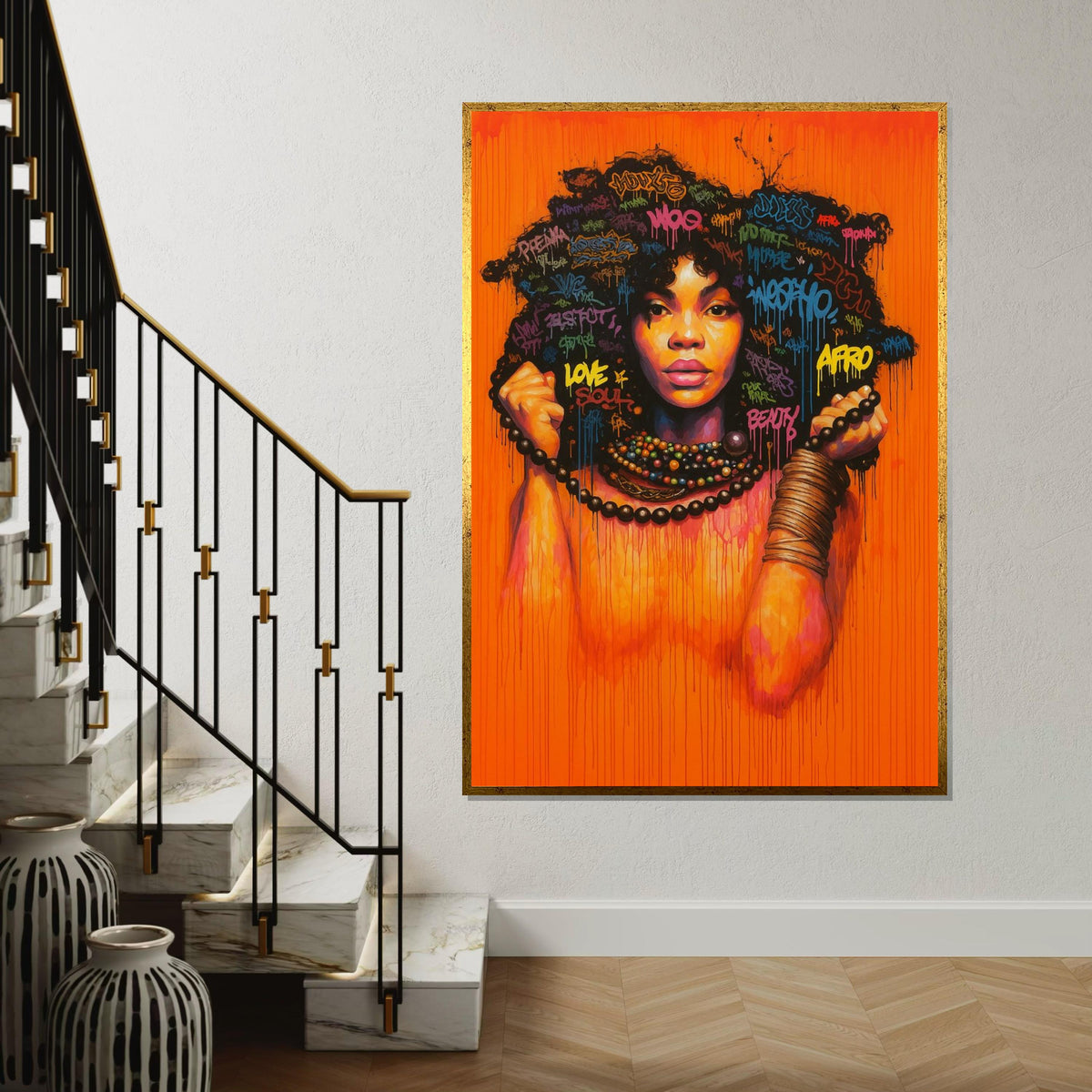 Afro Graffiti Woman Canvas Print,Colorful Urban Street Art Portrait, Black Girl Empowerment Wall Decor, Pop Art Spray Painting