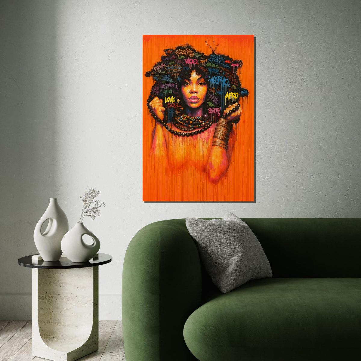 Afro Graffiti Woman Canvas Print,Colorful Urban Street Art Portrait, Black Girl Empowerment Wall Decor, Pop Art Spray Painting