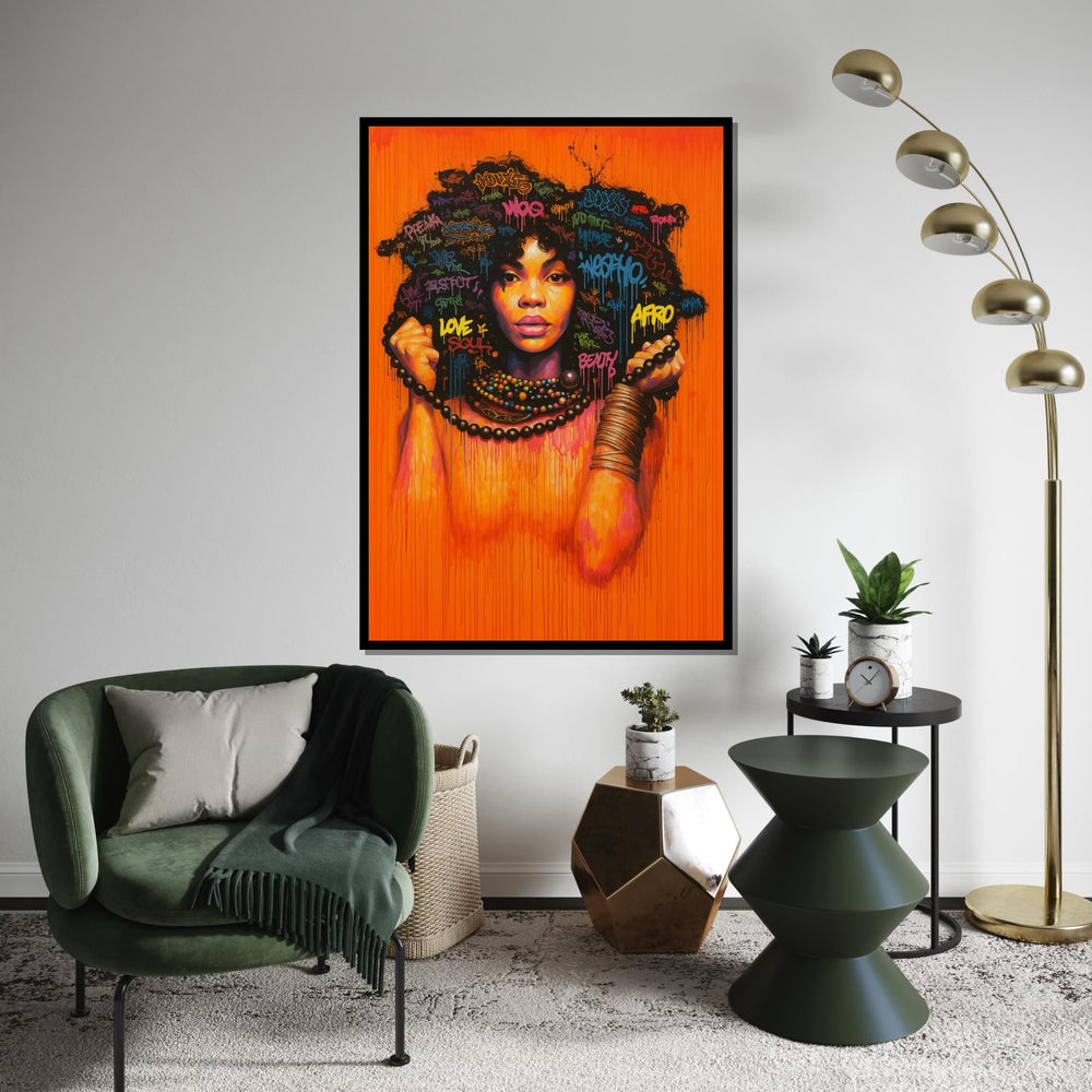 Afro Graffiti Woman Canvas Print,Colorful Urban Street Art Portrait, Black Girl Empowerment Wall Decor, Pop Art Spray Painting