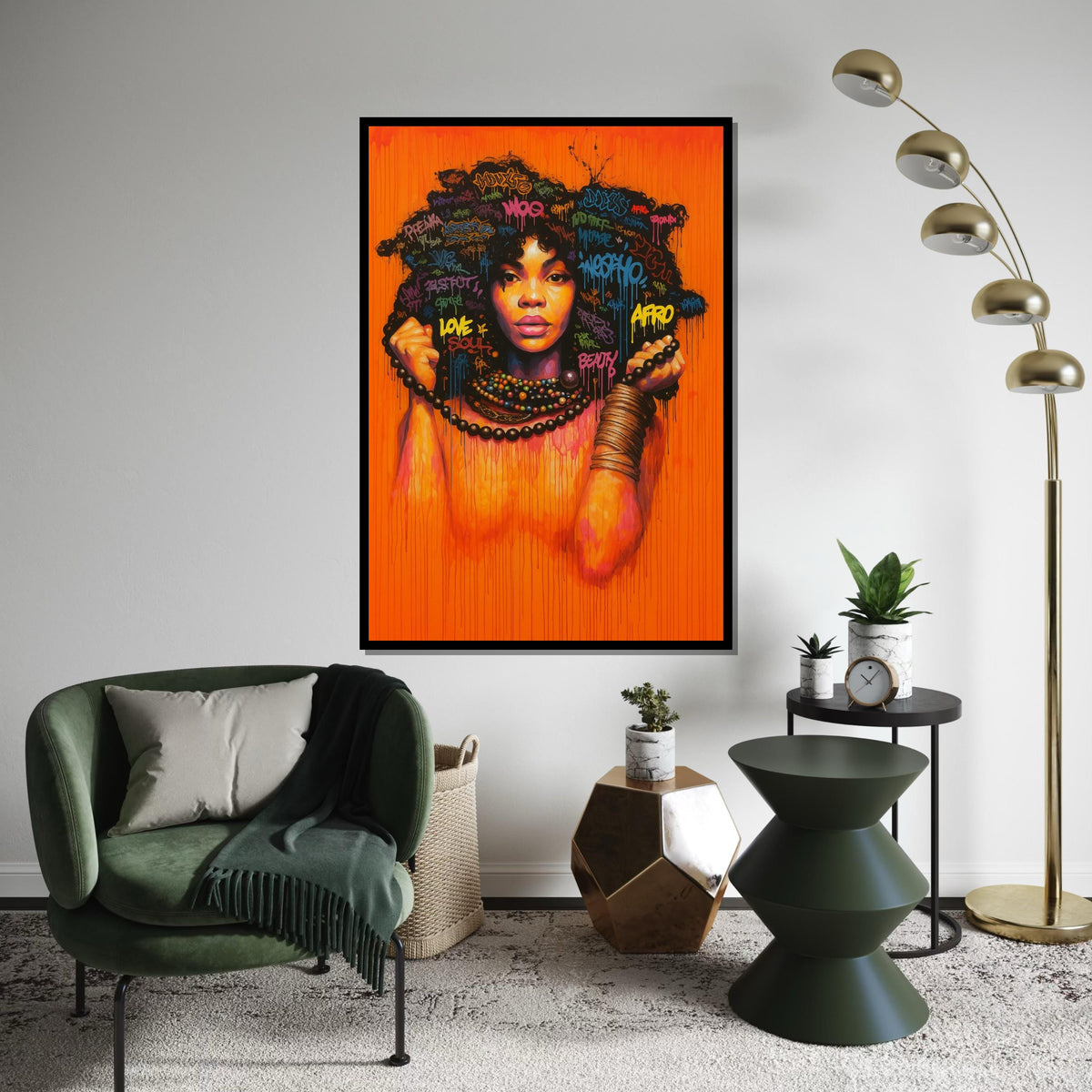 Afro Graffiti Woman Canvas Print,Colorful Urban Street Art Portrait, Black Girl Empowerment Wall Decor, Pop Art Spray Painting