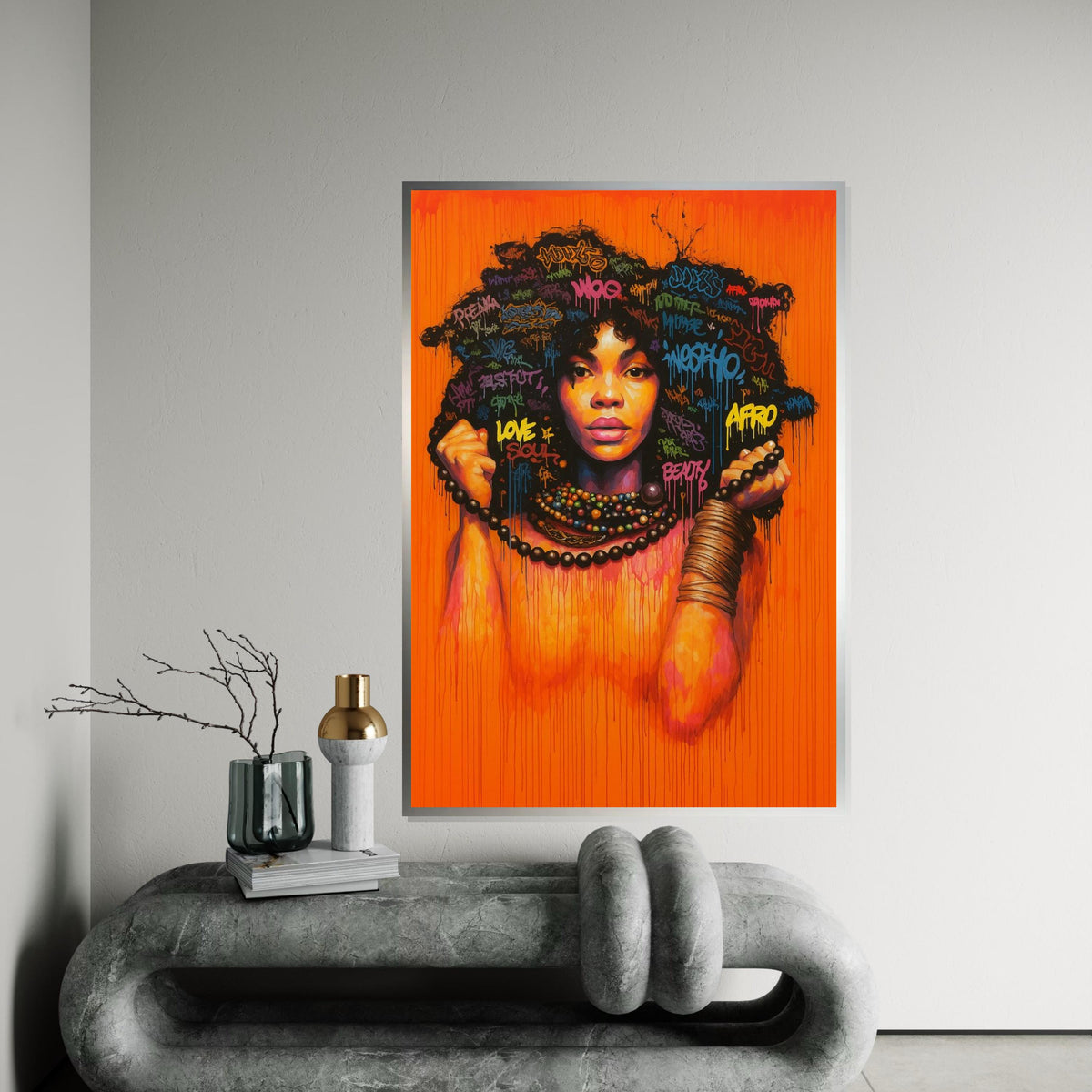 Afro Graffiti Woman Canvas Print,Colorful Urban Street Art Portrait, Black Girl Empowerment Wall Decor, Pop Art Spray Painting