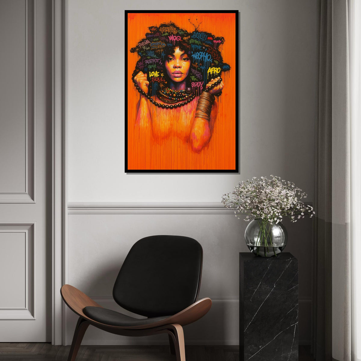 Afro Graffiti Woman Canvas Print,Colorful Urban Street Art Portrait, Black Girl Empowerment Wall Decor, Pop Art Spray Painting