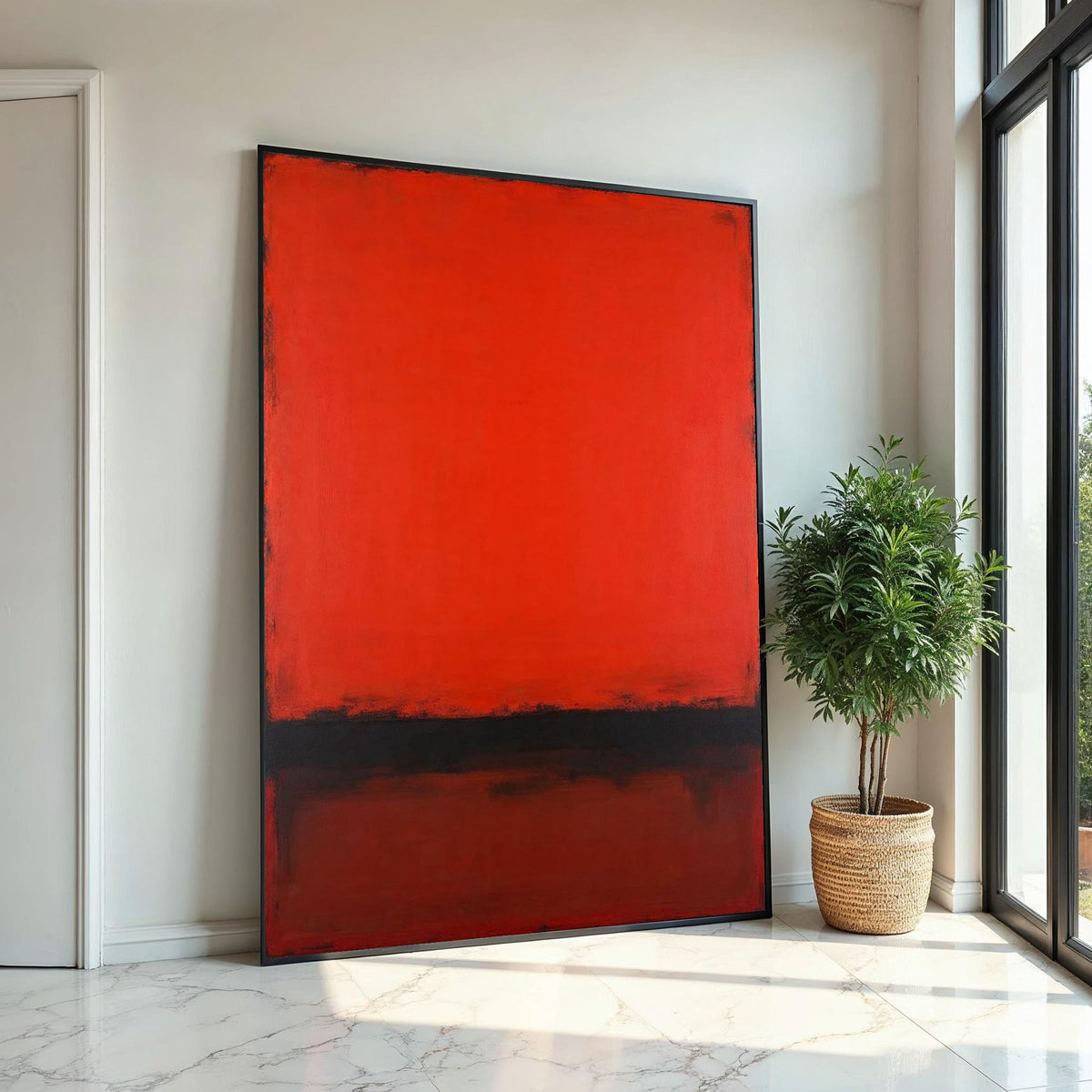 Red, Black Abstract Canvas Print,Rothko Inspired Large Minimalist Wall Art, Modern Crimson Painting for Living Room Decor