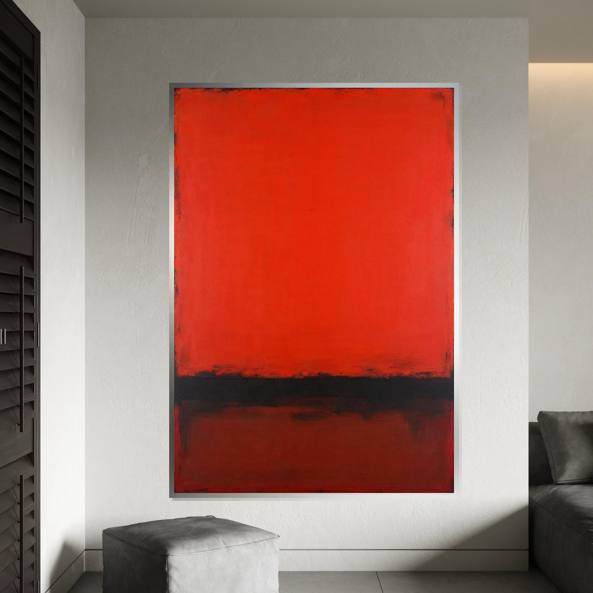 Red, Black Abstract Canvas Print,Rothko Inspired Large Minimalist Wall Art, Modern Crimson Painting for Living Room Decor