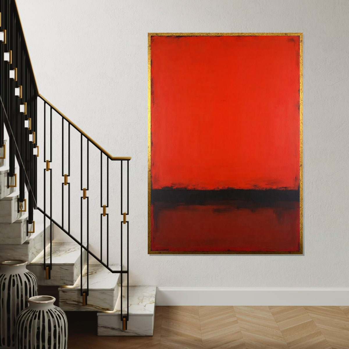 Red, Black Abstract Canvas Print,Rothko Inspired Large Minimalist Wall Art, Modern Crimson Painting for Living Room Decor