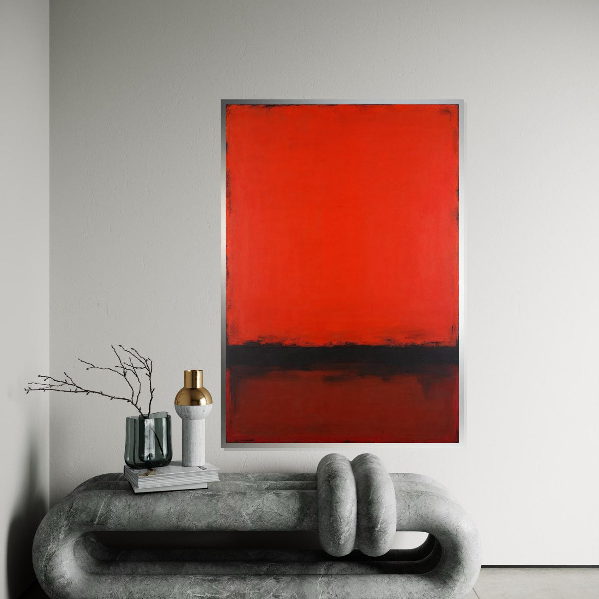 Red, Black Abstract Canvas Print,Rothko Inspired Large Minimalist Wall Art, Modern Crimson Painting for Living Room Decor
