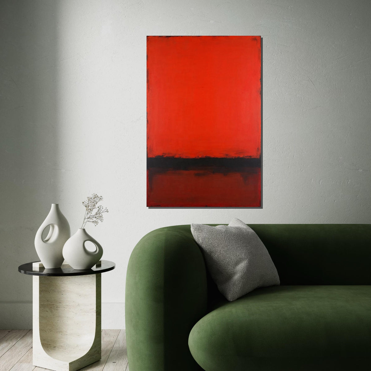 Red, Black Abstract Canvas Print,Rothko Inspired Large Minimalist Wall Art, Modern Crimson Painting for Living Room Decor