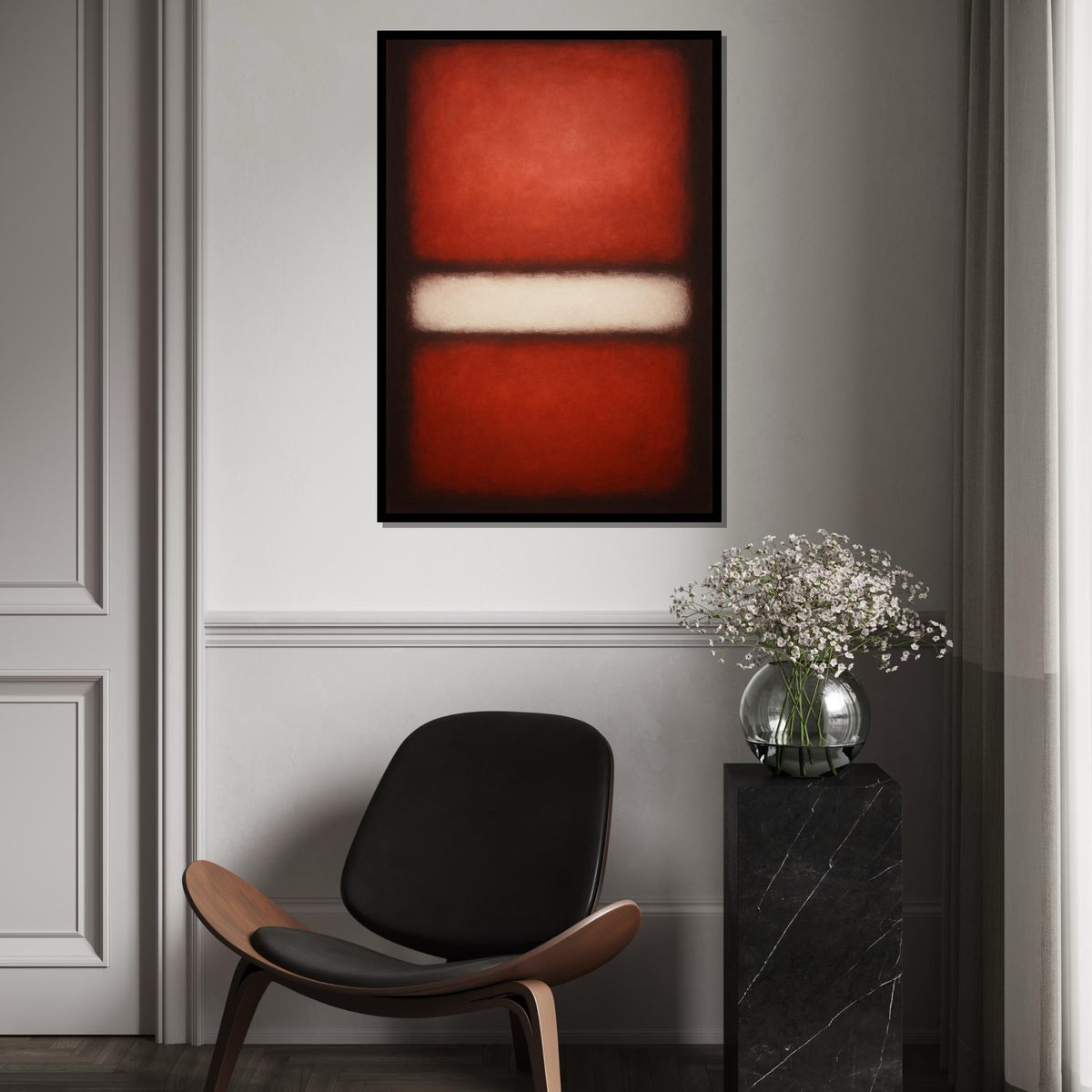 Red,White Stripe Abstract Canvas, Rothko Inspired Large Minimalist Wall Art, Bold Crimson Painting for Living Room Decor