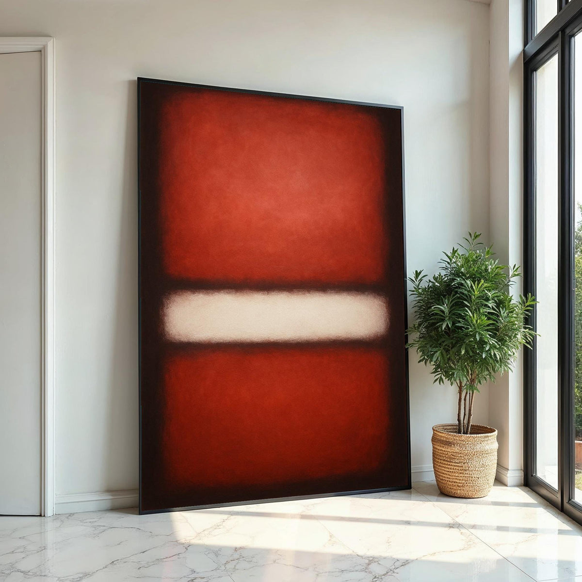 Red,White Stripe Abstract Canvas, Rothko Inspired Large Minimalist Wall Art, Bold Crimson Painting for Living Room Decor