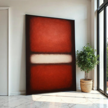 Red,White Stripe Abstract Canvas, Rothko Inspired Large Minimalist Wall Art, Bold Crimson Painting for Living Room Decor