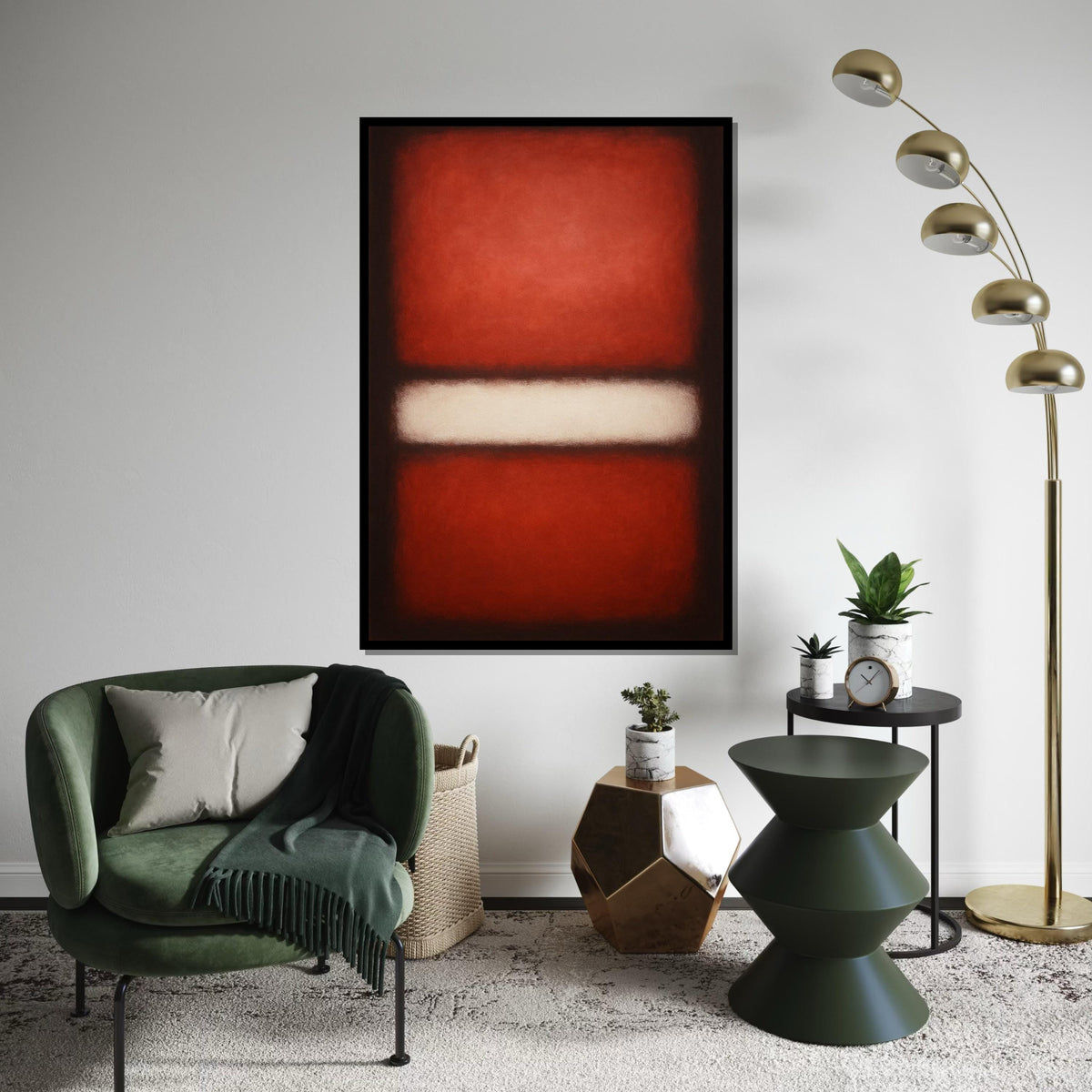 Red,White Stripe Abstract Canvas, Rothko Inspired Large Minimalist Wall Art, Bold Crimson Painting for Living Room Decor