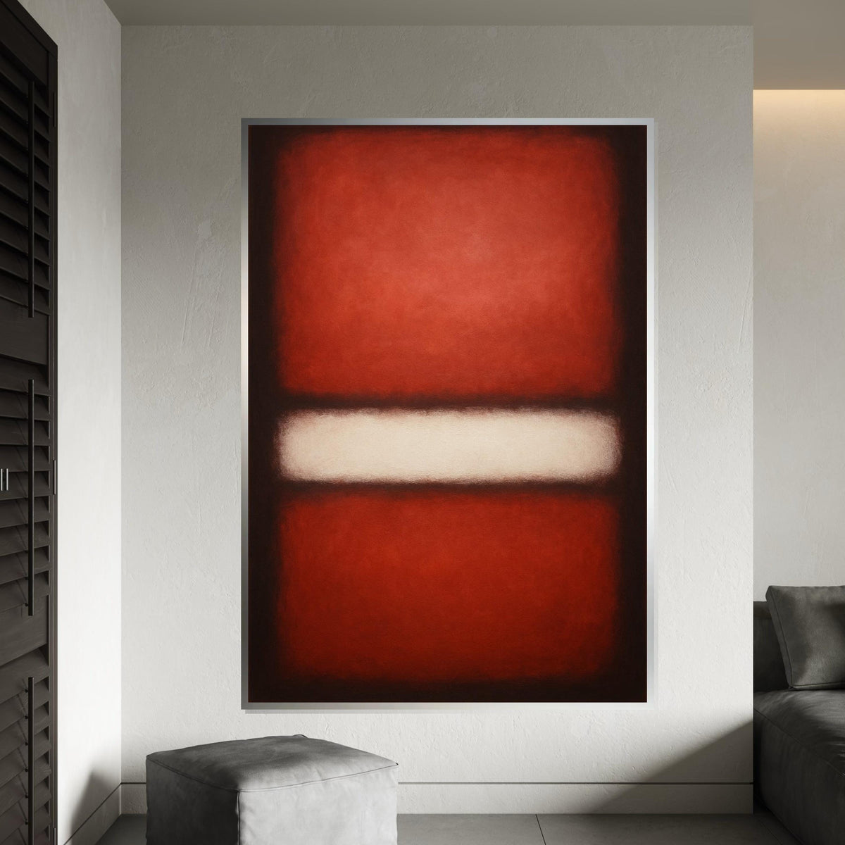 Red,White Stripe Abstract Canvas, Rothko Inspired Large Minimalist Wall Art, Bold Crimson Painting for Living Room Decor