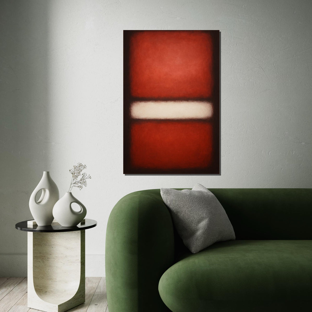 Red,White Stripe Abstract Canvas, Rothko Inspired Large Minimalist Wall Art, Bold Crimson Painting for Living Room Decor