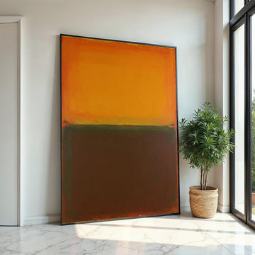 Orange, Brown Abstract Canvas Print,Rothko Inspired Large Minimalist Wall Art, Modern Mid-Century Painting for Living Room Decor