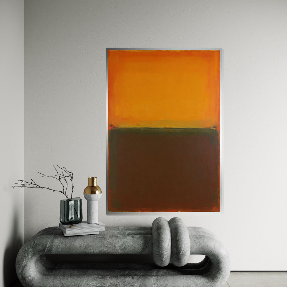 Orange, Brown Abstract Canvas Print,Rothko Inspired Large Minimalist Wall Art, Modern Mid-Century Painting for Living Room Decor