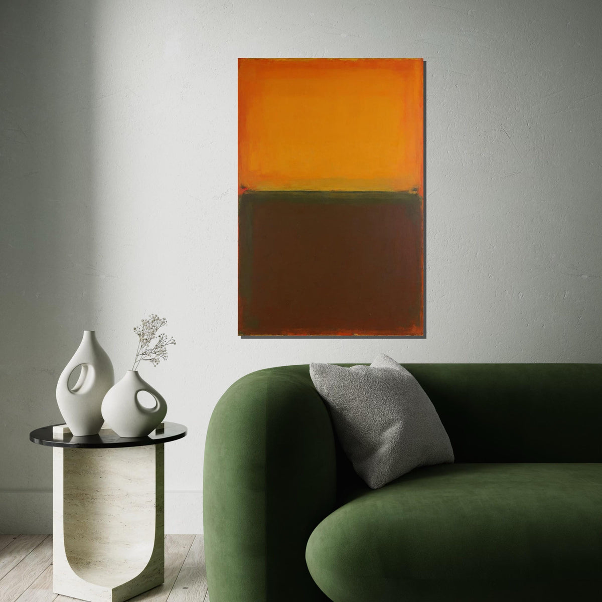 Orange, Brown Abstract Canvas Print,Rothko Inspired Large Minimalist Wall Art, Modern Mid-Century Painting for Living Room Decor