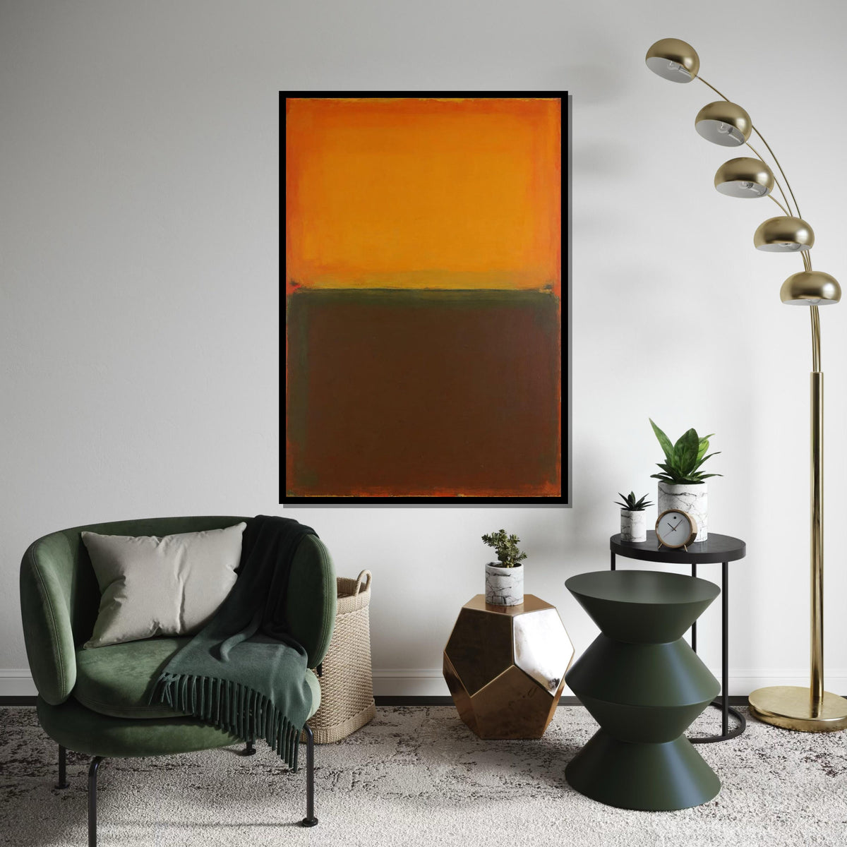 Orange, Brown Abstract Canvas Print,Rothko Inspired Large Minimalist Wall Art, Modern Mid-Century Painting for Living Room Decor