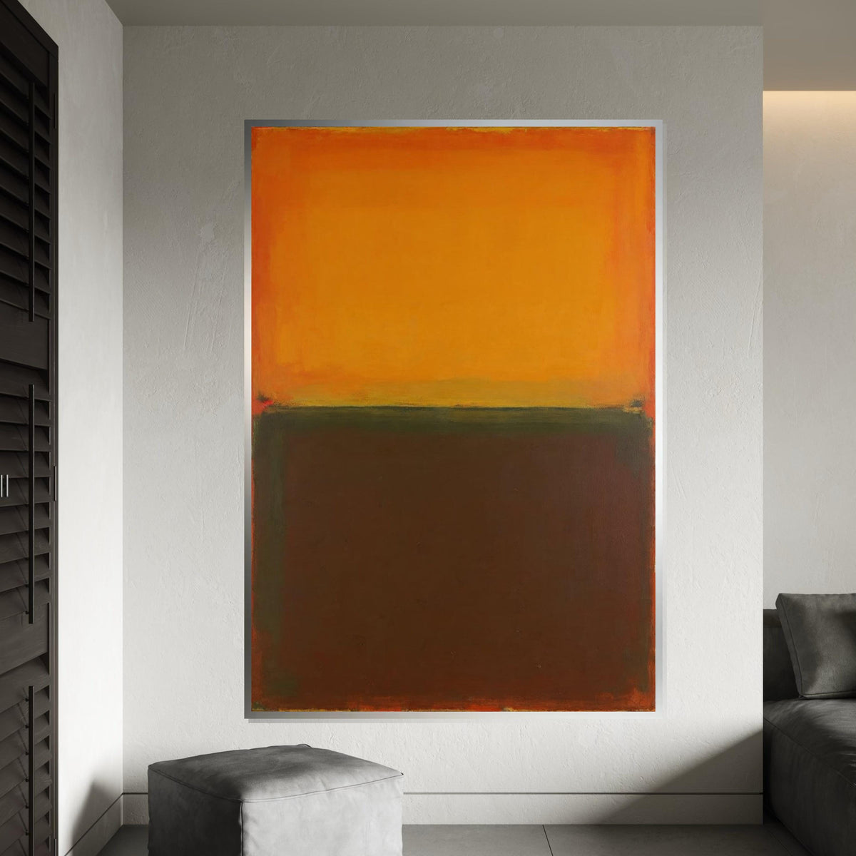 Orange, Brown Abstract Canvas Print,Rothko Inspired Large Minimalist Wall Art, Modern Mid-Century Painting for Living Room Decor