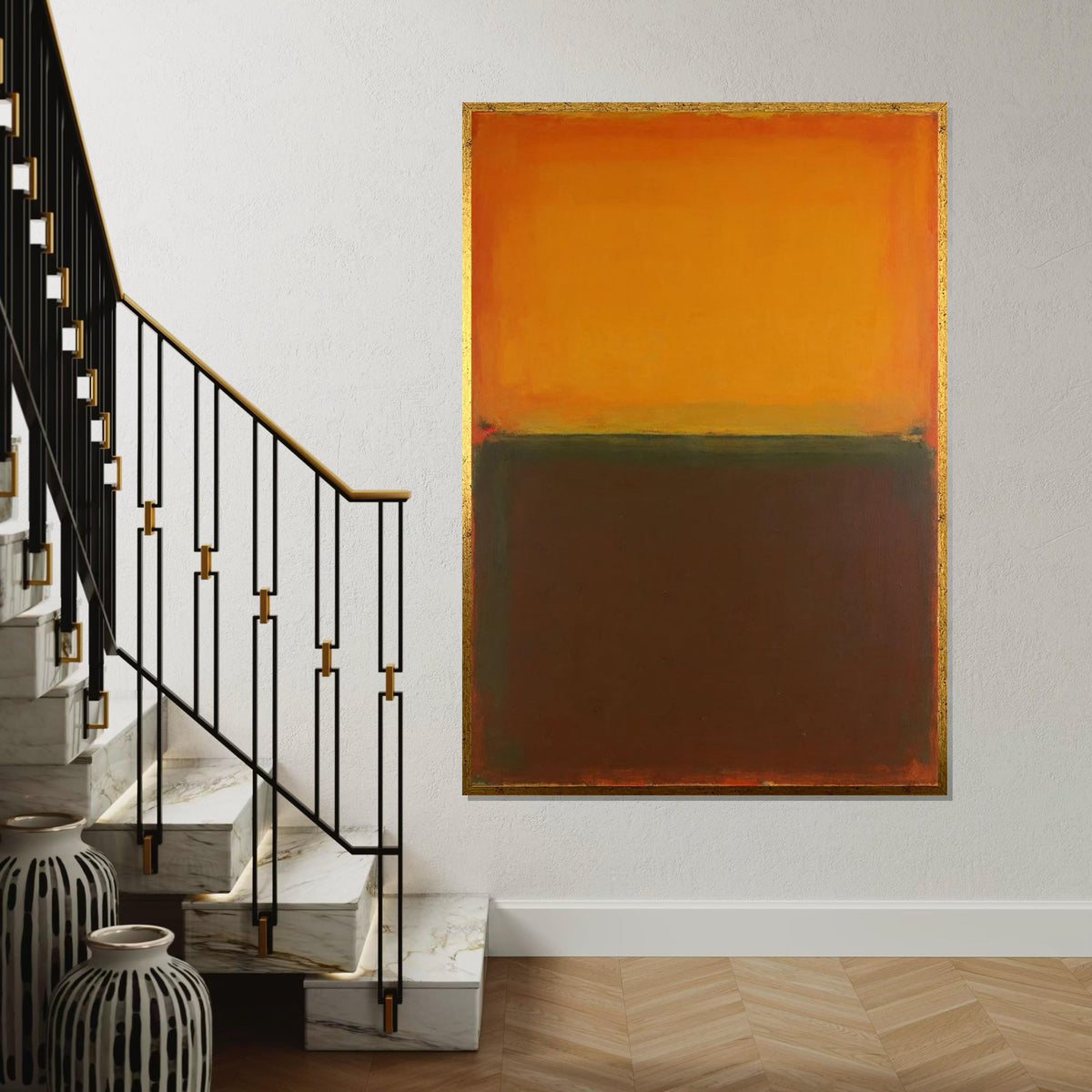 Orange, Brown Abstract Canvas Print,Rothko Inspired Large Minimalist Wall Art, Modern Mid-Century Painting for Living Room Decor