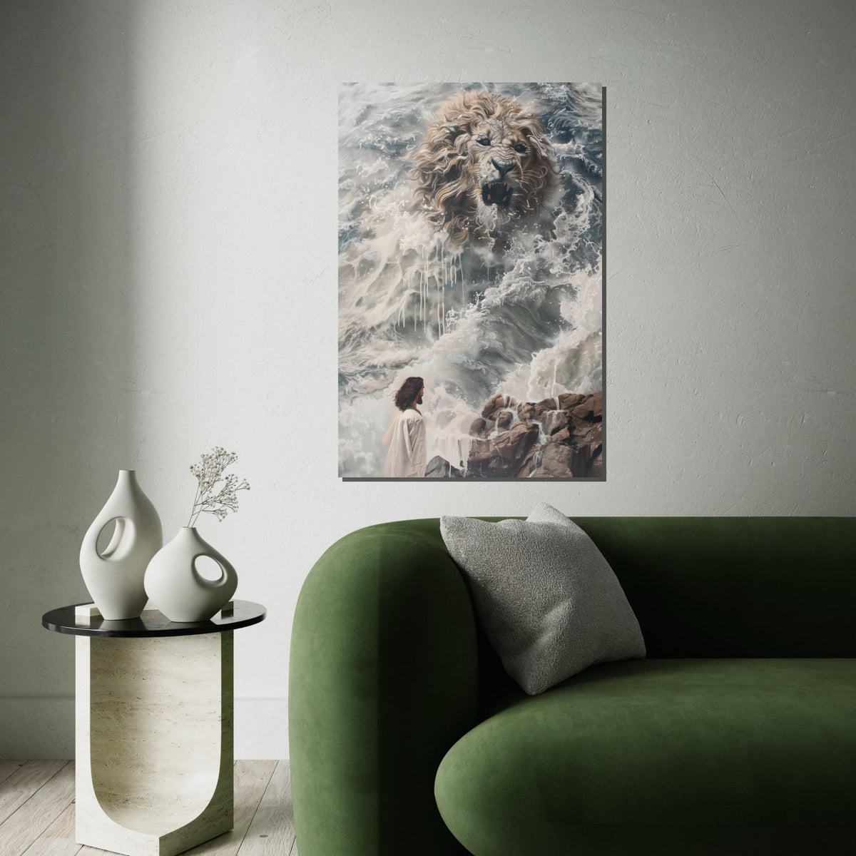 Fierce Lion in Waves Canvas, Ocean Spirit Art, Lion Wall Art, Canvas Design, Ready to Hang, Inspirational Animal Artwork