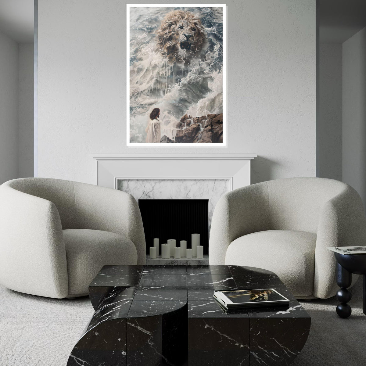 Fierce Lion in Waves Canvas, Ocean Spirit Art, Lion Wall Art, Canvas Design, Ready to Hang, Inspirational Animal Artwork