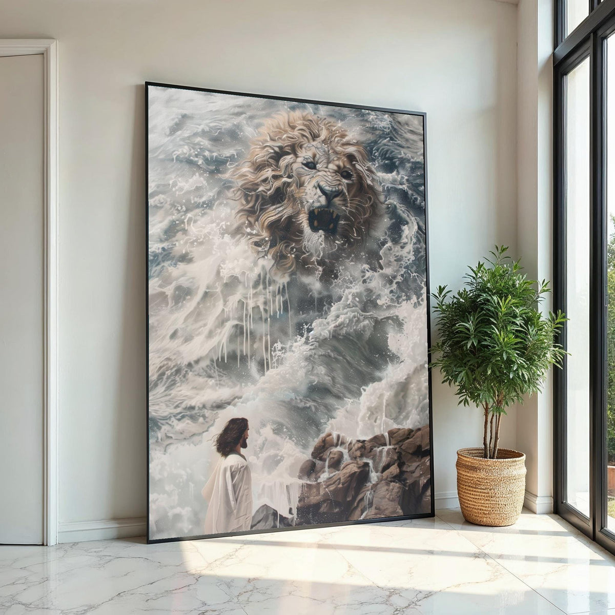 Fierce Lion in Waves Canvas, Ocean Spirit Art, Lion Wall Art, Canvas Design, Ready to Hang, Inspirational Animal Artwork