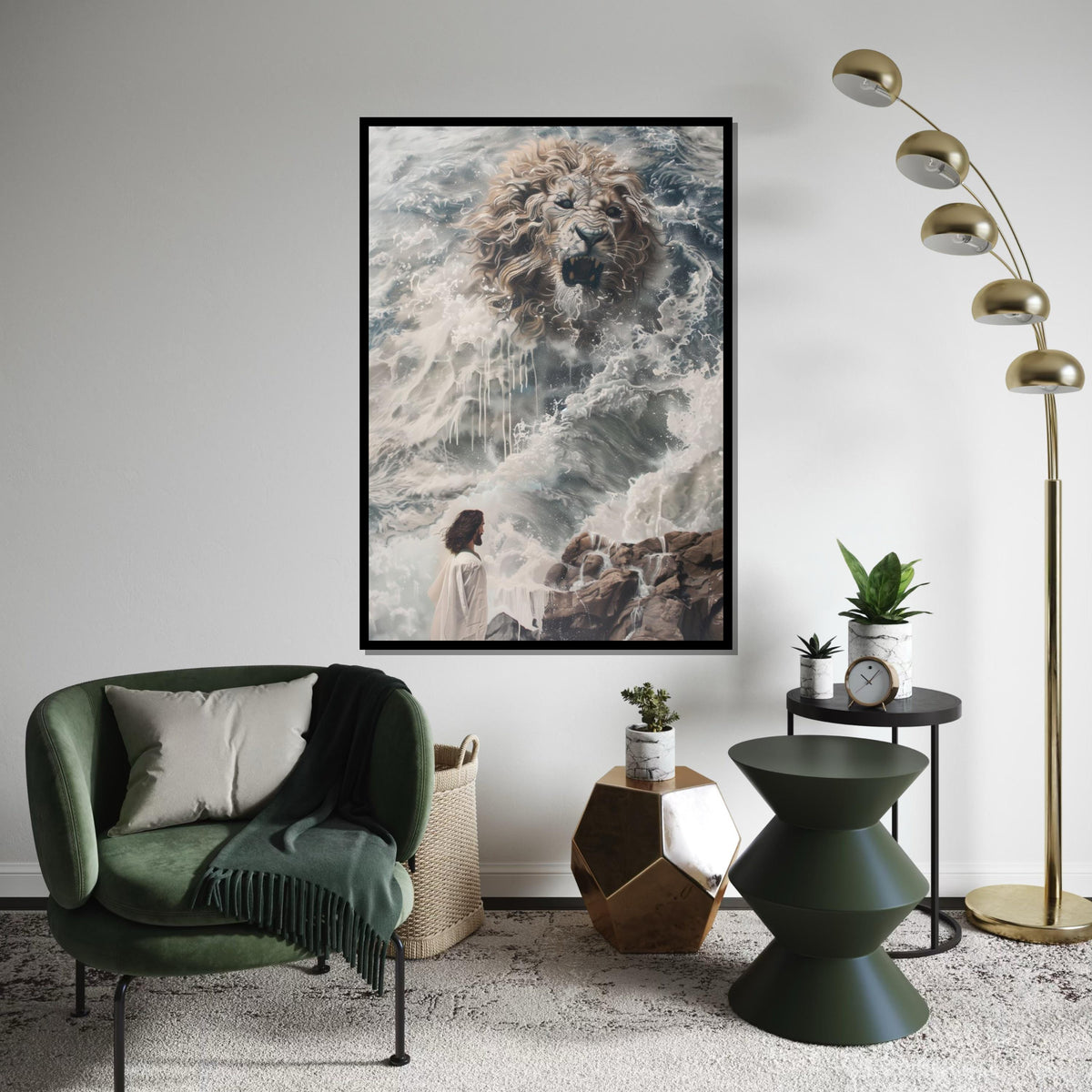 Fierce Lion in Waves Canvas, Ocean Spirit Art, Lion Wall Art, Canvas Design, Ready to Hang, Inspirational Animal Artwork