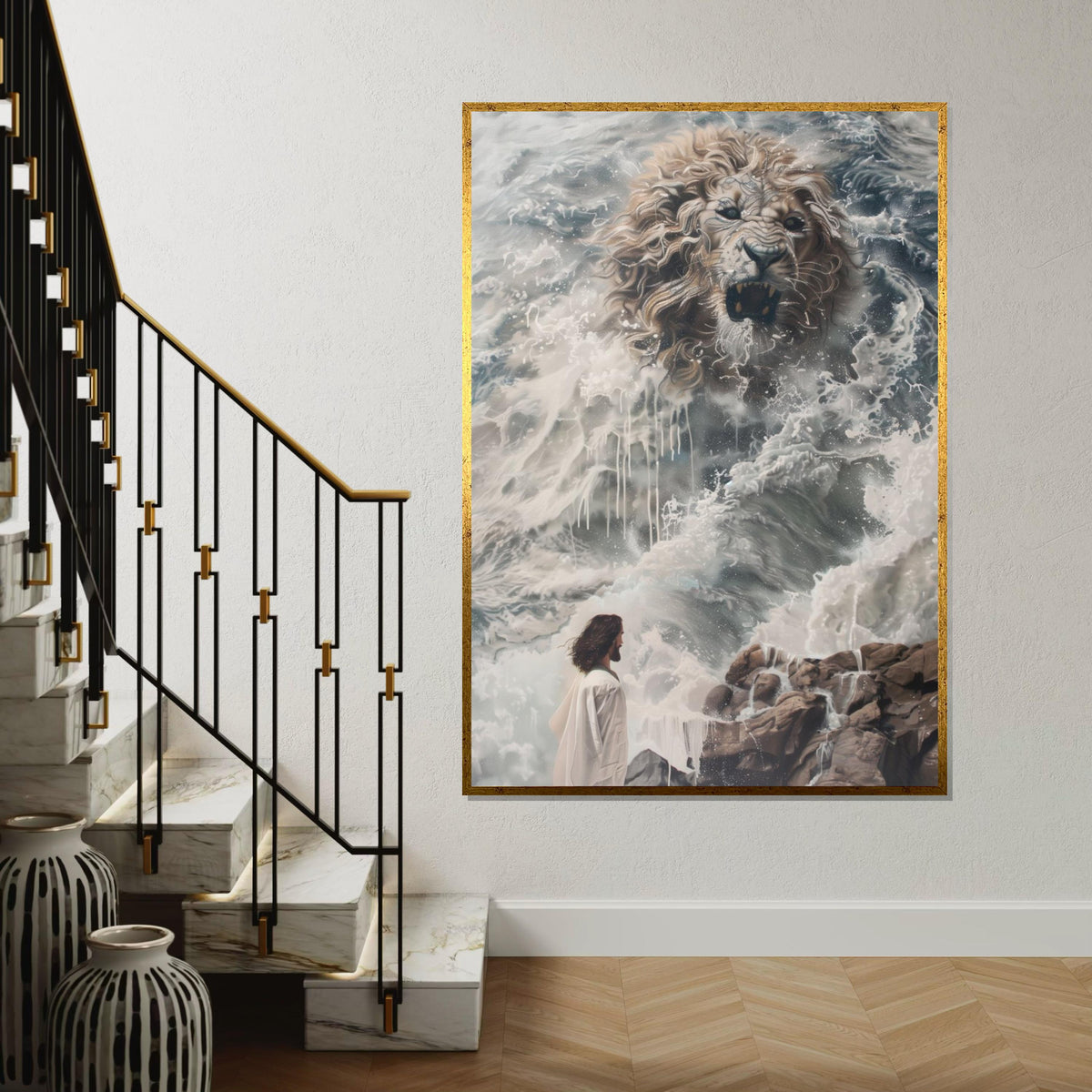 Fierce Lion in Waves Canvas, Ocean Spirit Art, Lion Wall Art, Canvas Design, Ready to Hang, Inspirational Animal Artwork