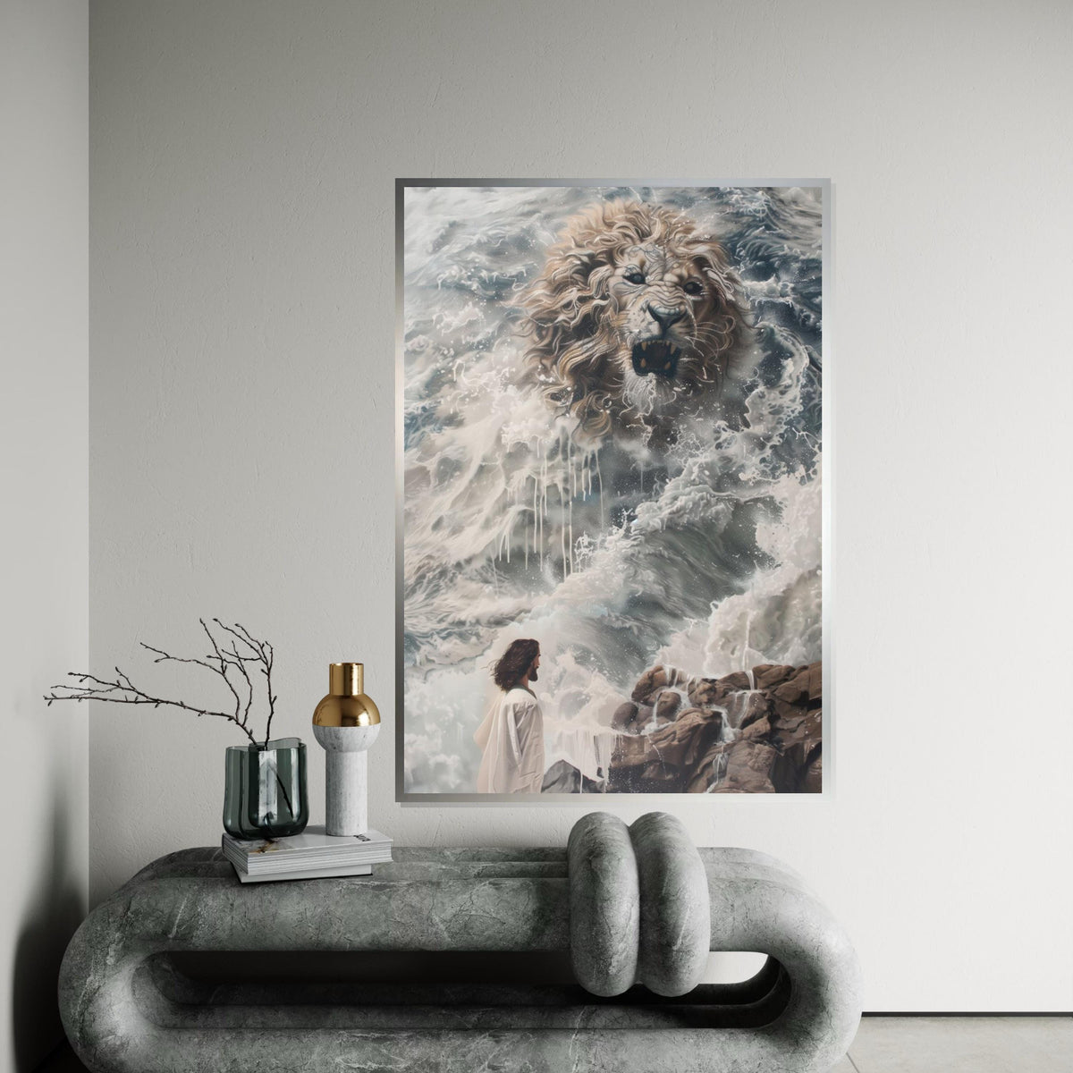 Fierce Lion in Waves Canvas, Ocean Spirit Art, Lion Wall Art, Canvas Design, Ready to Hang, Inspirational Animal Artwork