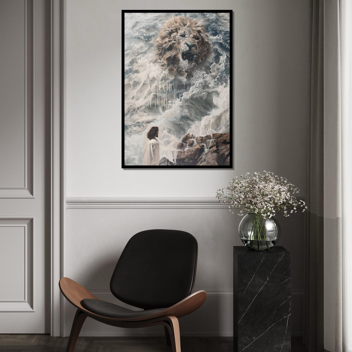Fierce Lion in Waves Canvas, Ocean Spirit Art, Lion Wall Art, Canvas Design, Ready to Hang, Inspirational Animal Artwork